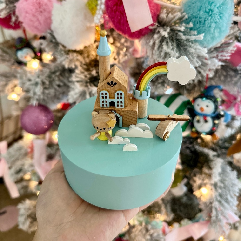 Aurora’s little collections Wooden Music Box Rainbow castle for Christmas